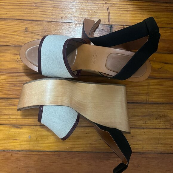 Celine Wood Wedge Sandals - Picture 1 of 4